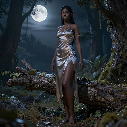 Enchanting Night Elf in Moonlit Forest