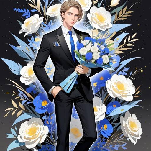 Stylish Illustrated Male in Floral Theme Stylish Illustrated Male in Floral Theme