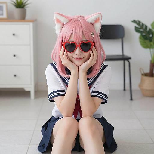 Young Woman with Pink Hair and Cat Ears