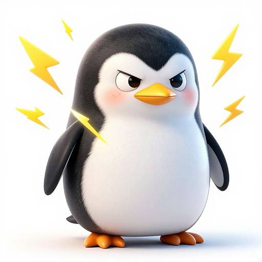 Angry 3D Kawaii Penguin with Lightning