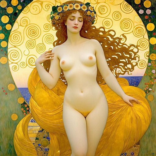 Art Nouveau Style Nude Woman with Golden Hair