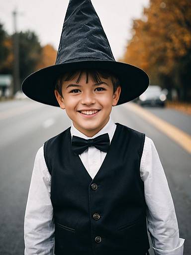 Boy in Witch Hat and Formal Vest Costume