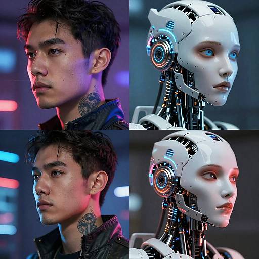 Futuristic Cyberpunk Human-Robot Portrait