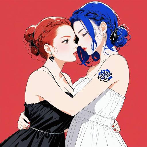 Two Women Embracing with Contrasting Hair Colors