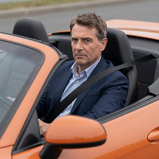 Serious Man in Orange Convertible Portrait