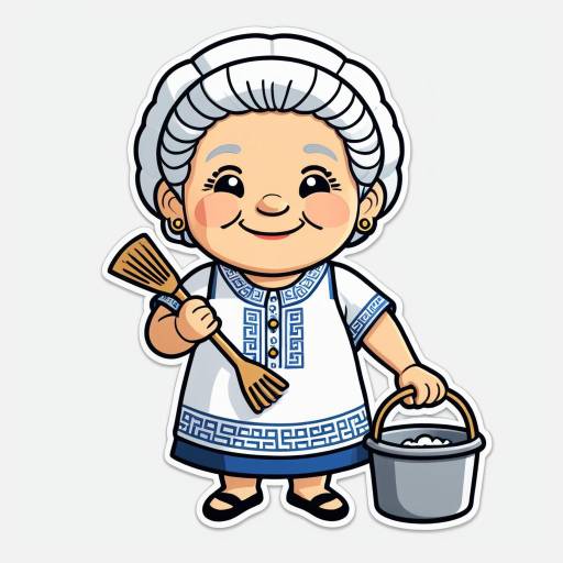 Cheerful Greek Grandmother Cartoon Sticker