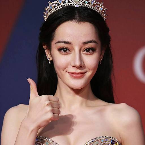 Portrait of Woman with Tiara Giving Thumbs Up