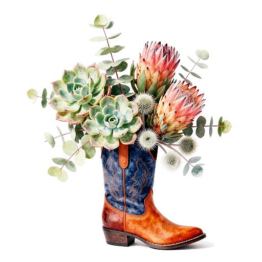 Cowgirl Boot Succulent Watercolor Planter