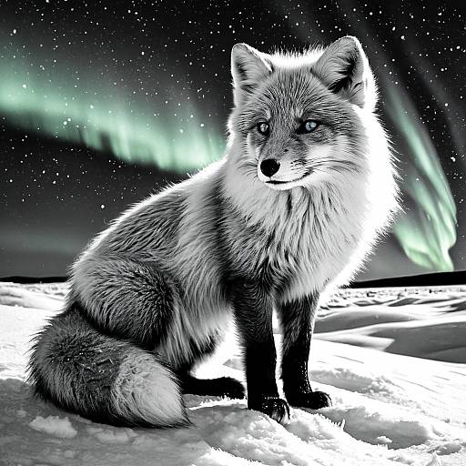 Arctic Fox in Snow with Northern Lights
