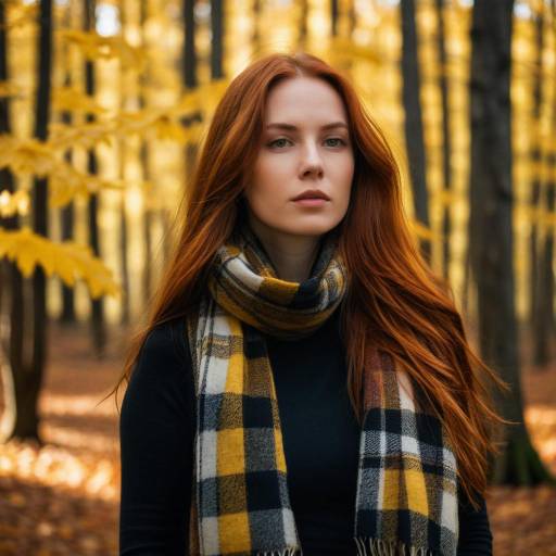 Red Haired Woman in Autumn Forest