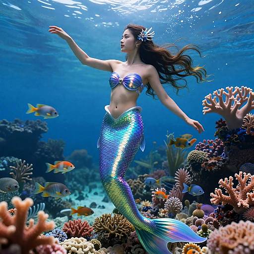 Graceful Mermaid at Vibrant Coral Reef