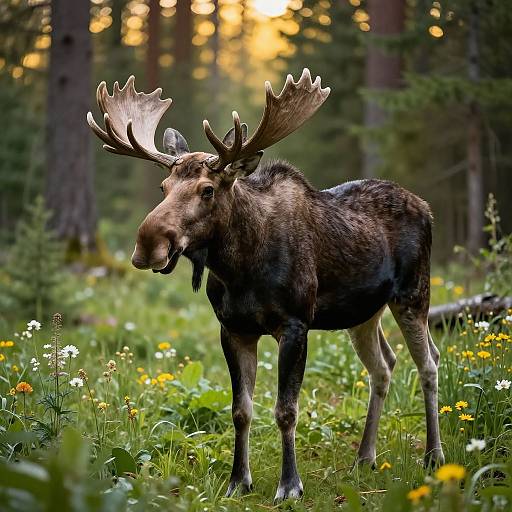 Gentle Moose in Sunlit Forest Clearing