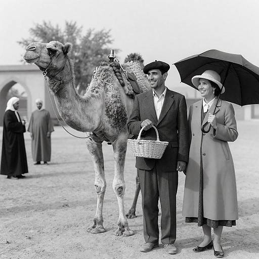 Vintage Black and White Camel Portrait