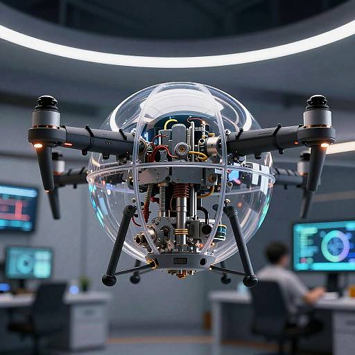 Spherical Drone in High-Tech Control Room