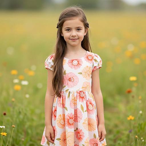 Girl in Floral Fancy Dress Outdoors