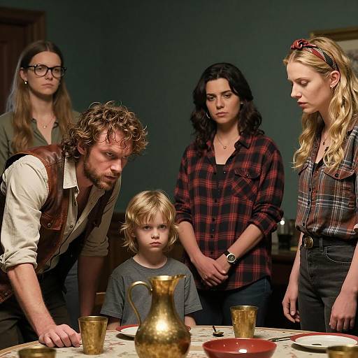 Serious Family Conversation Around Table