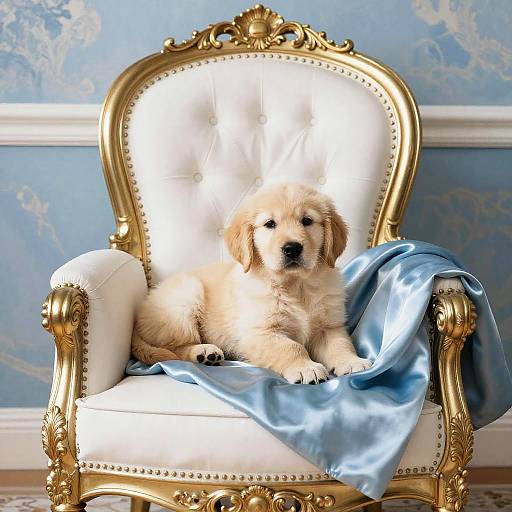 Elegant Golden Retriever Puppy on Armchair