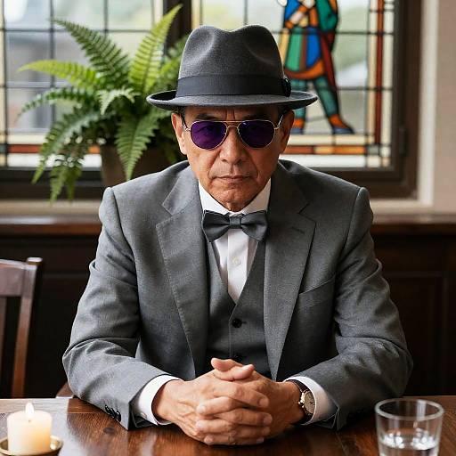 Mysterious Man in Grey Attire