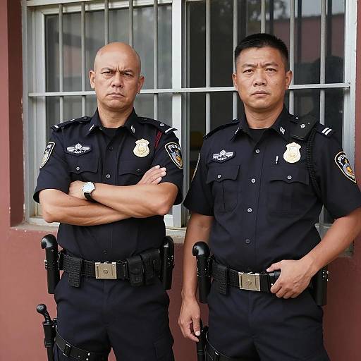 Two Police Officers Guarding a Building