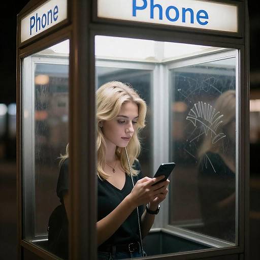 Blonde Woman in Bright Phone Booth