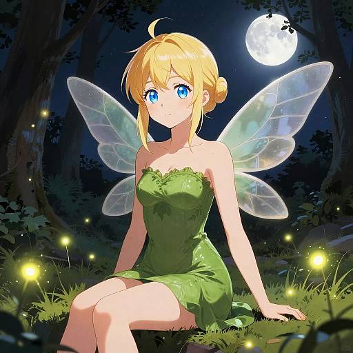 Moonlit Fairy in Green Dress