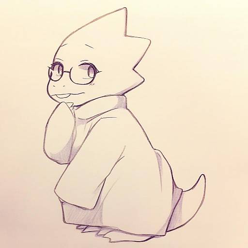Illustration of Alphys, undertale in the style of Yuuta (monochrome)