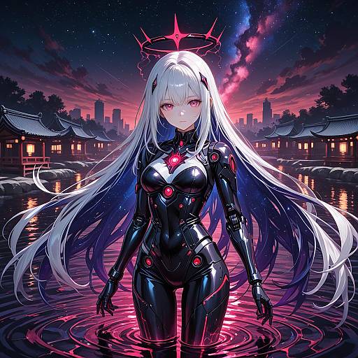 Intricate Mecha Musume in Starry Landscape
