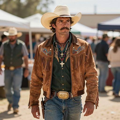 Cowboy in Western Attire at Outdoor Market