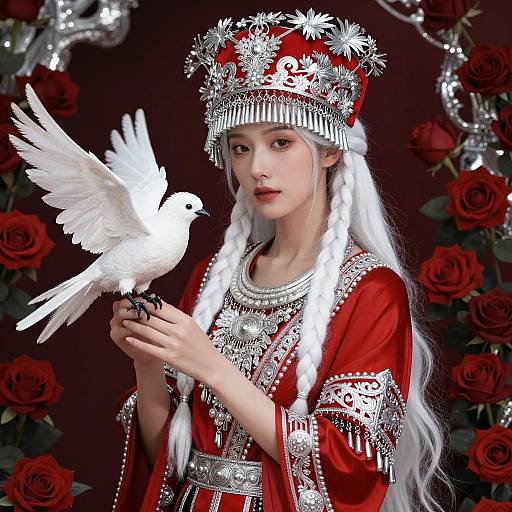 Regal Woman with White Braided Hair