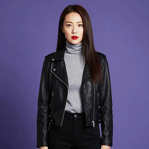 Portrait of Asian Woman in Leather Jacket