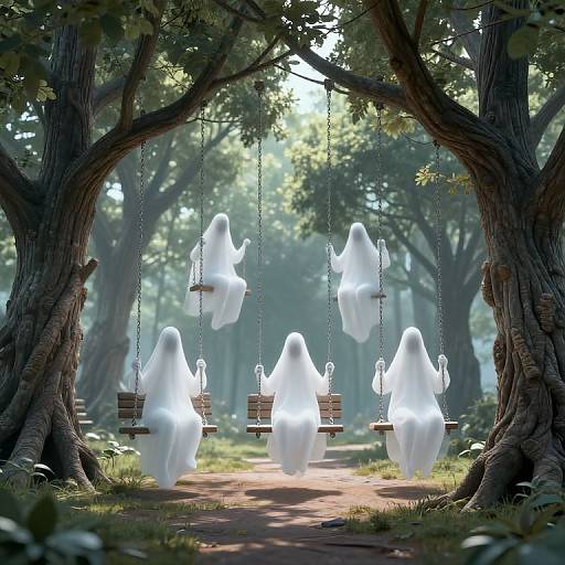 Surreal Ghostly Figures in Park