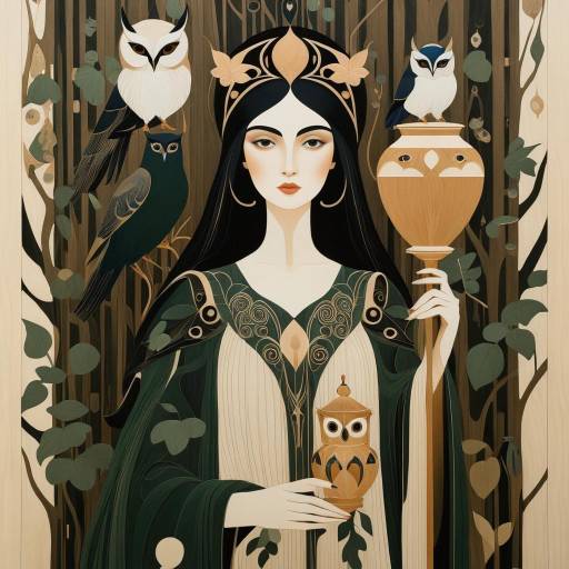 Fantasy Woman with Owls and Totemic Staff