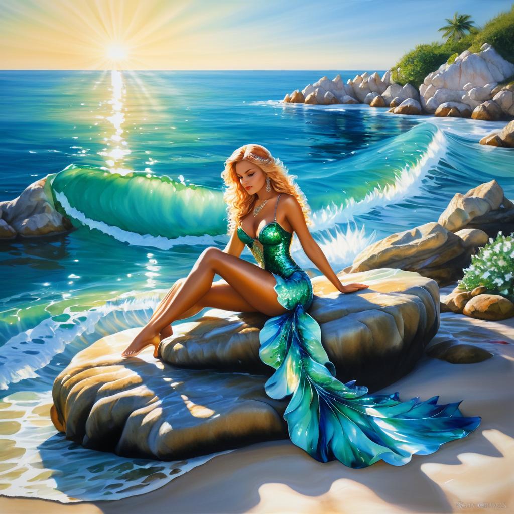 Charming Mermaid on a Sunlit Rock