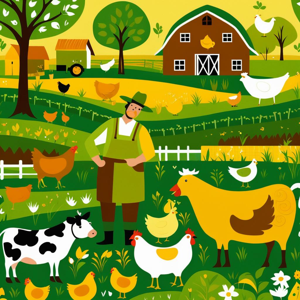 Folk Art Farmyard with Farmer and Animals