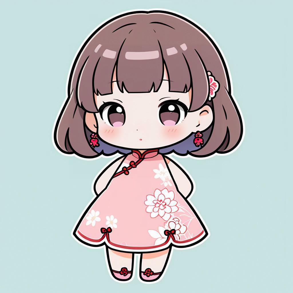 Chibi Schoolgirl in Soft Pink Cheongsam