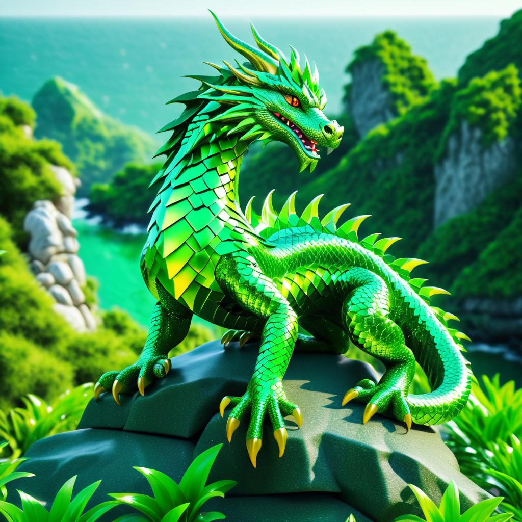 Vibrant Dragon on Rocky Cliff Illusion