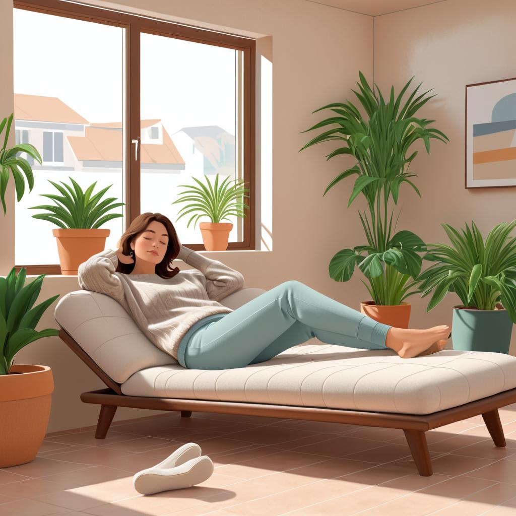 Cozy Middle-Aged Woman Relaxing Indoors