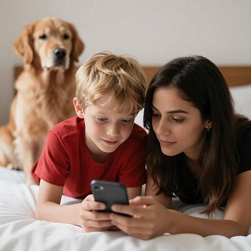 Candid Moment with a Dog on Bed