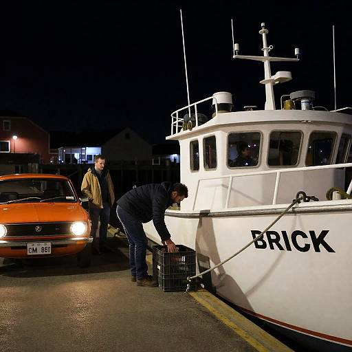 Nighttime Dock Scene with Vintage Car