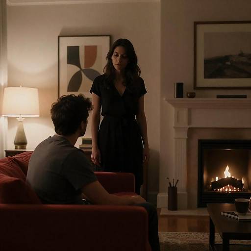 Dimly Lit Living Room with Couple