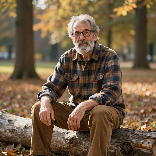 Elderly Man in Autumn Park Portrait