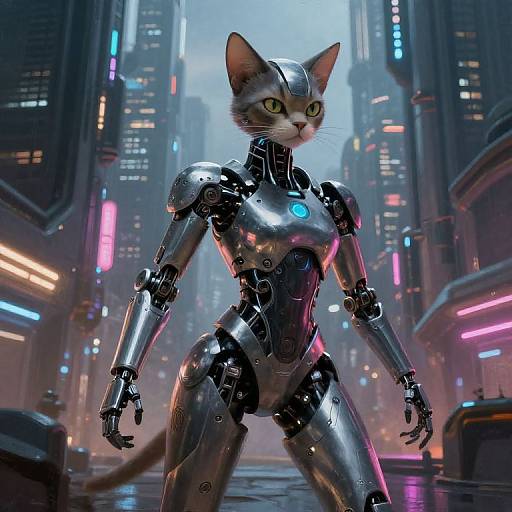 Cybernetic Feline Explorer in Futuristic City