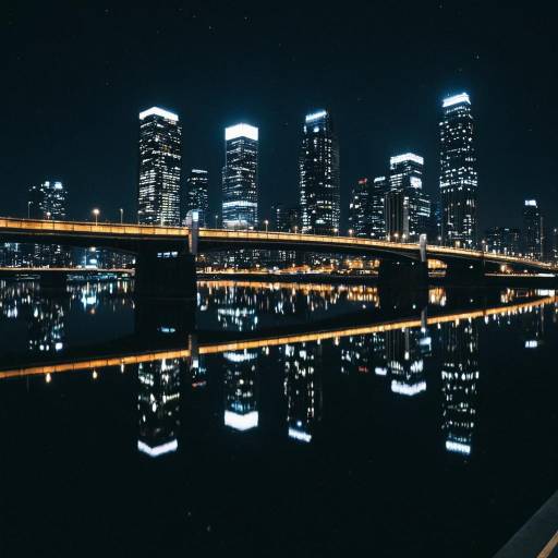 City Skyline and Bridge Reflection at Night