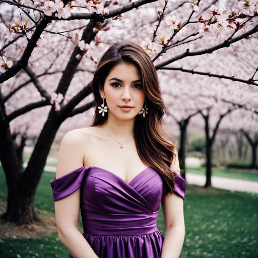 Elegant Purple Engagement Dress Under Cherry Blossoms