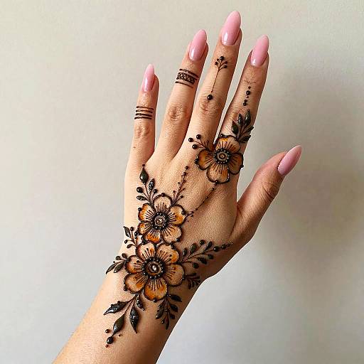 Elegantly Painted Hand with Henna Art