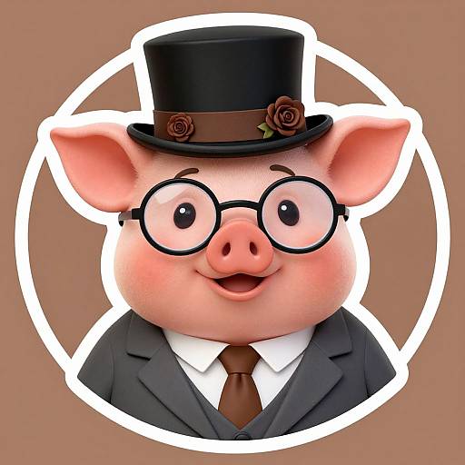 Sophisticated Cartoon Pig Sticker