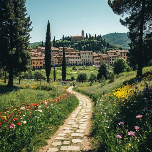 Path to Renaissance Town Square in Tuscan Countryside