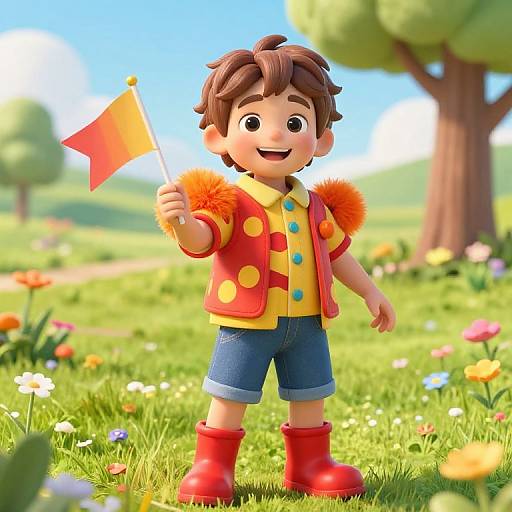 Cheerful Boy in Vibrant Meadow