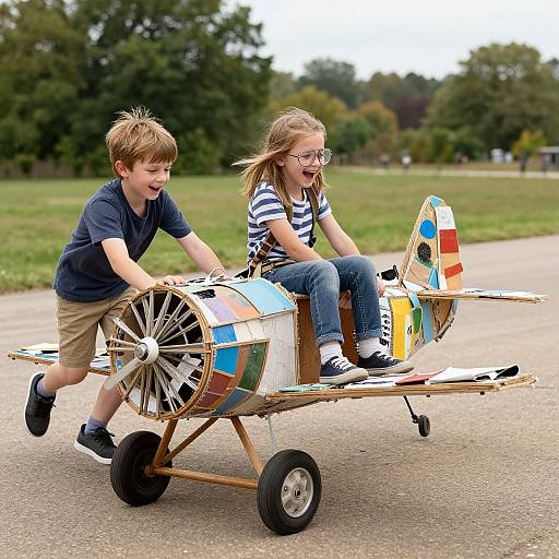 Children's Mischievous Homemade Plane Adventure