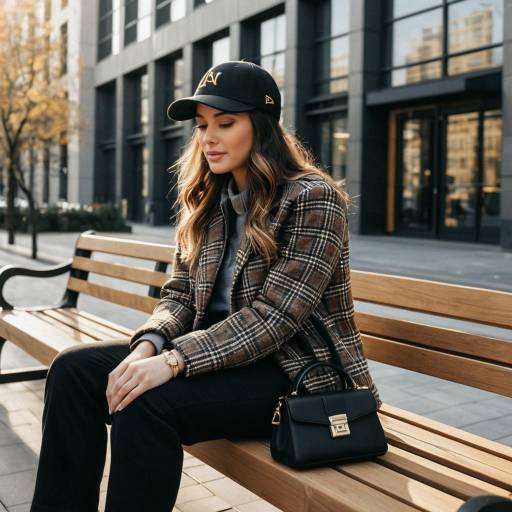 Woman in Plaid Coat Sitting on Bench